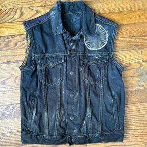 VTG Y2K ABERCROMBIE & FITCH Distressed Crop Denim Leather Button-Up Riding Vest